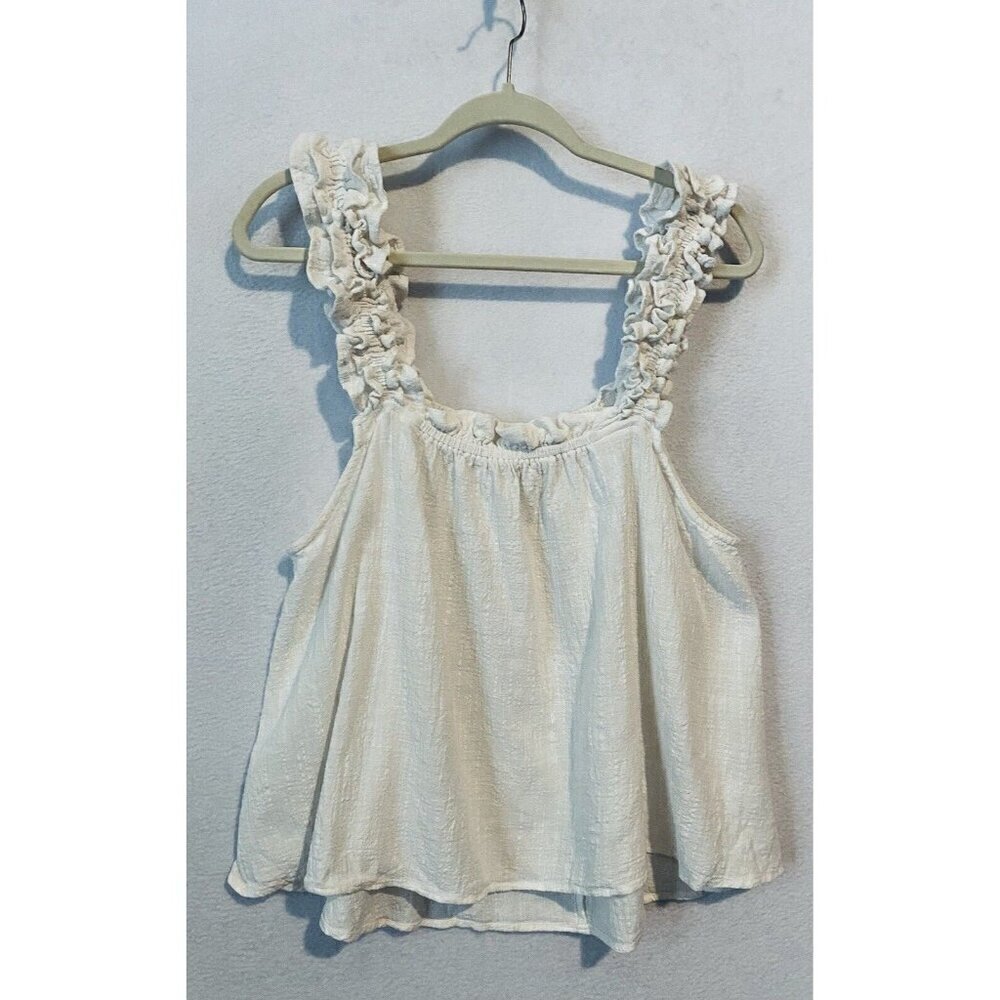 Lulus Top Womens XL White Ruffle Strap Sleeveless Square Neck Flowy Boho Beachy
